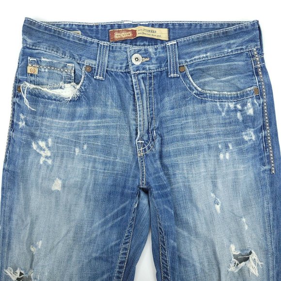 Big Star Men Pioneer Jeans Regular Boot Cut 33x32 Distressed Ripped Cotton Denim - Picture 14 of 15